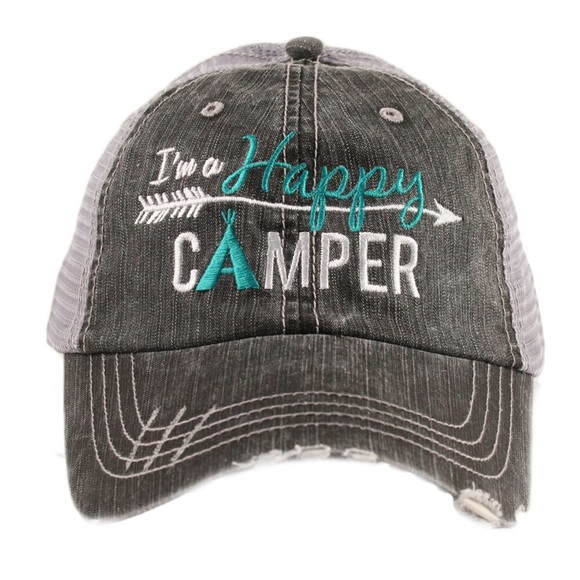 "I’m a Happy Camper" Embroidered & Distressed Cap - Picture 4 of 8